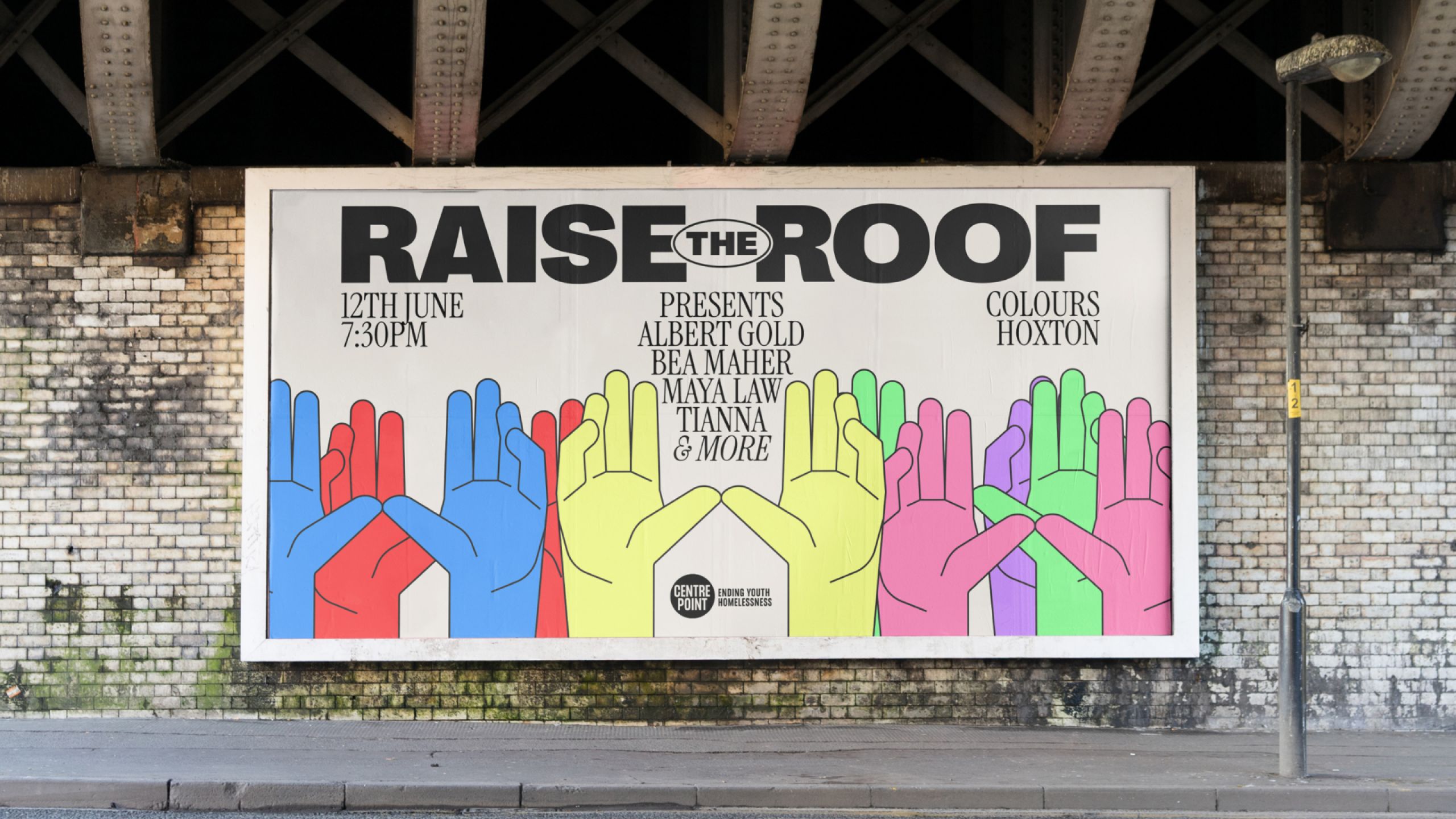 Kit Studio 為「Raise the Roof」打造了充滿活力的形象，這是一項以音樂為主導的解決青年無家可歸問題的運動
